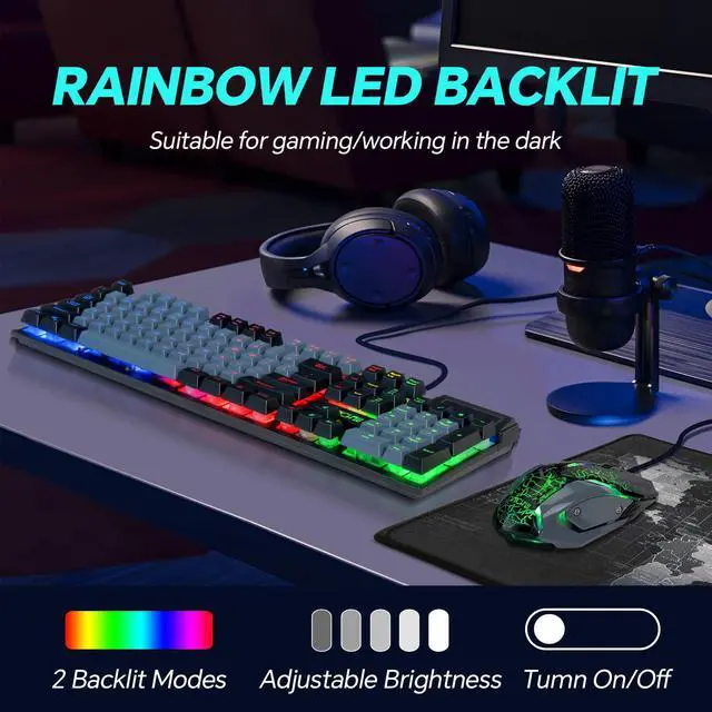 Alt view image 3 of 5 - CHONCHOW Gaming Keyboard and Mouse Full Size Wired Keyboard Light Up Key,Led Backlit,19 Anti-ghosting,Multimedia Keys, Mechanical Feel for Ps5,Ps4, Pc/Laptop/Xbox