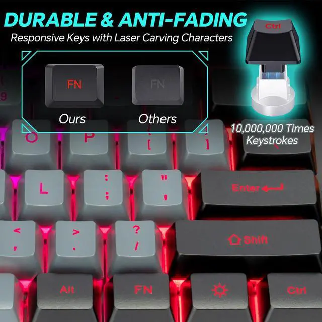 Alt view image 2 of 5 - CHONCHOW Gaming Keyboard and Mouse Full Size Wired Keyboard Light Up Key,Led Backlit,19 Anti-ghosting,Multimedia Keys, Mechanical Feel for Ps5,Ps4, Pc/Laptop/Xbox