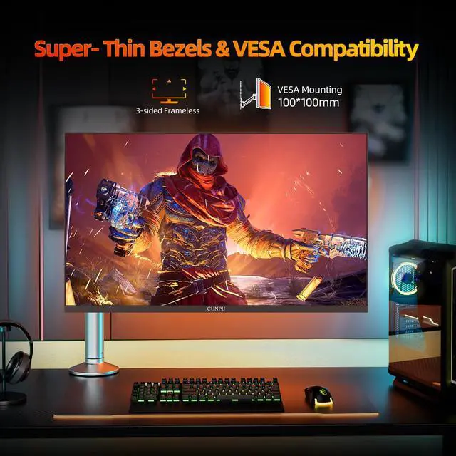 Alt view image 5 of 5 - CUNPU 24 Inch 1080P 200Hz Gaming Monitor, FHD Fast IPS Panel, 124% sRGB 1ms HDR Zero-Frame Computer Monitor, Built-in Speaker, HDMI 2.1, DisplayPort 1.4, FreeSync & G-Sync, Tilt, VESA, Eye Care