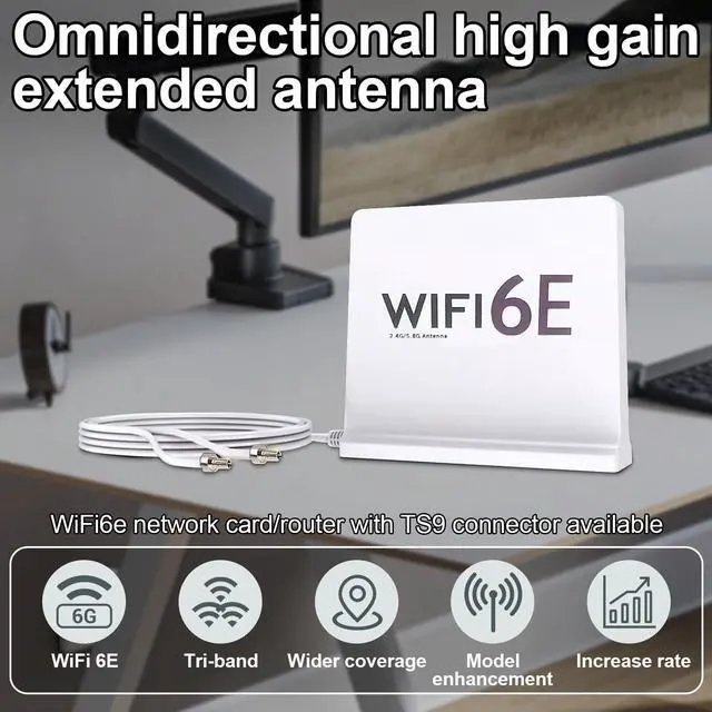 Alt view image 3 of 5 - Tri-Band WiFi Antenna with 12dBi Gain and TS9 Connector  Signal Booster for 2.4GHz, 5GHz, and 5.8GHz  1.8m (6ft) Extension Cable with Magnetic Base  Compatible with Nighthawk M6 and Other Routers