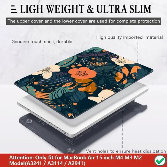 Alt view image 4 of 5 - CISSOOK Compatible with MacBook Air 15 inch Case 2025 2024 2023 Release M4 M3 M2, Plastic Flowers Hard Shell Keyboard Cover Screen Protector for MacBook Air 15 inch A3241 A3114 A2941, Little Flower