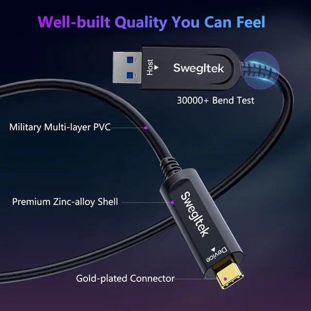 Alt view image 2 of 5 - Fiber Optic USB C Cable(50ft),10Gbps High Speed Data Transfer Active Optical USB A to Type C Cable,Compatible with Cameras,Webcams,VR,AR for Collaborative Meetings,Smart Classroom,Data Center