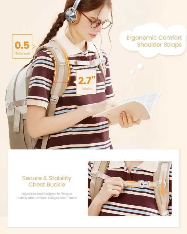 Alt view image 3 of 5 - LOVEVOOK School Backpack for Teen Girl, Cute Student Bookbag Fits 15.6 Inch Laptop, Back to School Backpack Purse for Teenagers, Casual Daypack Kid Back Pack Travel Bag, Gift