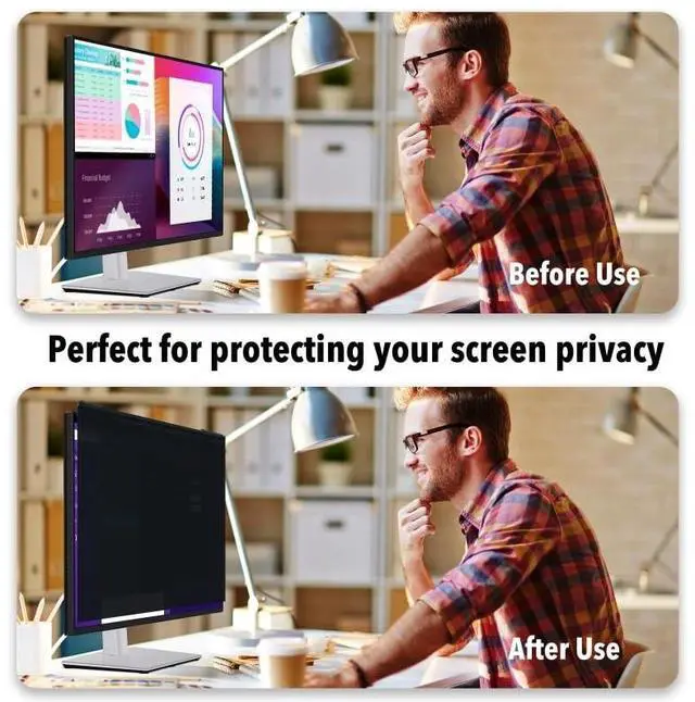 Alt view image 2 of 5 - Hoktods Magnetic Computer Privacy Screen Filter 27 Inch, Removable Hanging Aluminum Alloy Privacy Shield for 16:9 Widescreen Monitor, Anti Spy Anti Scratch Anti Glare Blue Light Screen Guard