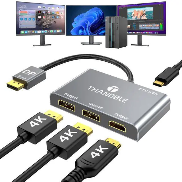 Main image of THANDBLE DisplayPort to Dual DisplayPort with HDMI Adapter 4K@60Hz, Extended Display 1 in 3 Out MST Hub for Multiple Monitors Compatible with PC,NVIDIA/AMD Graphics Card