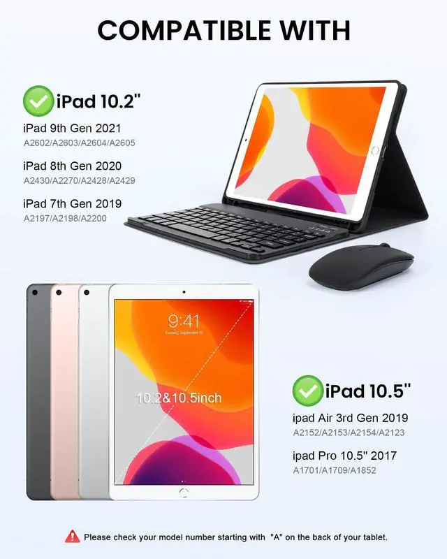 Alt view image 2 of 5 - kantaj for iPad 10.2" 9th 8th 7th Generation Keyboard Case with Mouse, 10.2 inch Wireless Bluetooth Keyboard Case with Pencil Holder for iPad Air 10.5"(3rd Gen)/iPad Pro 10.5 inch, Black