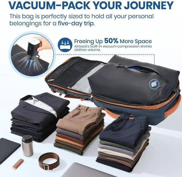 Alt view image 2 of 5 - Fanwoli Vacuum Travel Backpack, Carry On Luggage with TSA Lock & Anti Theft Zipper, Expandable Airback with Compression Pump, Waterproof Laptop Bag Ideal for Flight & Business