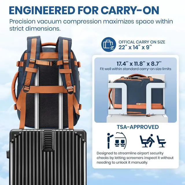 Alt view image 3 of 5 - Fanwoli Vacuum Travel Backpack, Carry On Luggage with TSA Lock & Anti Theft Zipper, Expandable Airback with Compression Pump, Waterproof Laptop Bag Ideal for Flight & Business