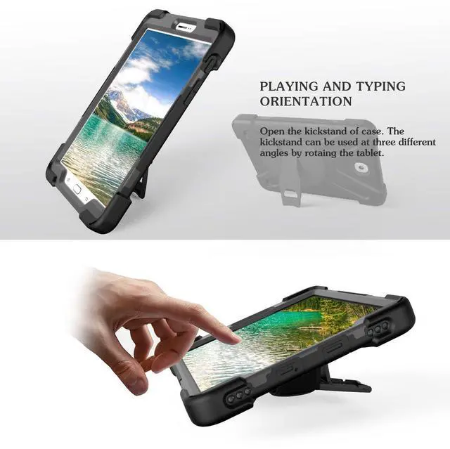 Alt view image 4 of 5 - Juaupepo Rugged Case for Samsung Galaxy Tab S2 8.0 inch-2015-(SM-T710 T715 T713),Portable Hybrid Shock-Proof Cover with 360° Rotatable Hook&Loop Handle,Shoulder Strap (Black)