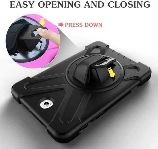 Alt view image 5 of 5 - Juaupepo Rugged Case for Samsung Galaxy Tab S2 8.0 inch-2015-(SM-T710 T715 T713),Portable Hybrid Shock-Proof Cover with 360° Rotatable Hook&Loop Handle,Shoulder Strap (Black)
