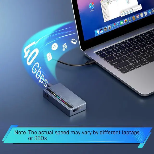 Alt view image 2 of 5 - FIDECO 40Gbps M.2 NVMe SSD Enclosure, M.2 NVMe to USB Adapter with RGB Light, USB4 SSD Reader Compatible with Thunderbolt 4/3, USB4/3.2/3.1/3.0, Support UASP & Trim