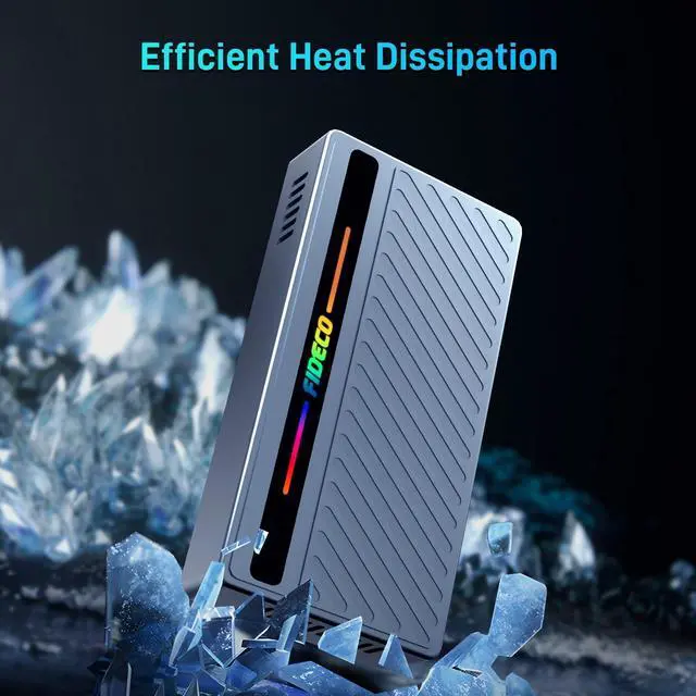 Alt view image 5 of 5 - FIDECO 40Gbps M.2 NVMe SSD Enclosure, M.2 NVMe to USB Adapter with RGB Light, USB4 SSD Reader Compatible with Thunderbolt 4/3, USB4/3.2/3.1/3.0, Support UASP & Trim