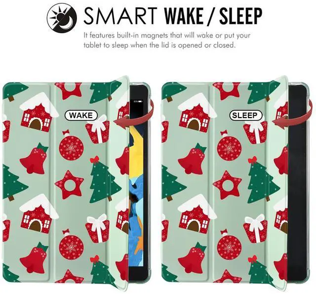 Alt view image 2 of 5 - JOYLAND Cartoon Christmas Pad Case Cover for iPad 5th/6th (Generation) Green Case Cute Animals with Pencil Holder Lightweight Smart Trifold Stand Cover Soft TPU Cover for iPad 5th/6th Generation