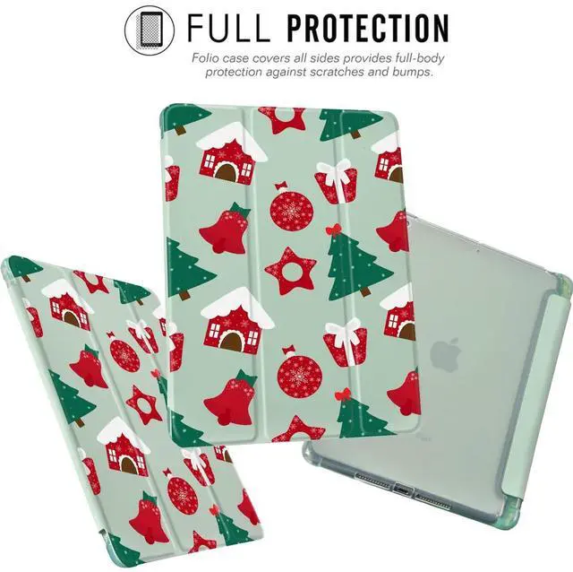 Alt view image 3 of 5 - JOYLAND Cartoon Christmas Pad Case Cover for iPad 5th/6th (Generation) Green Case Cute Animals with Pencil Holder Lightweight Smart Trifold Stand Cover Soft TPU Cover for iPad 5th/6th Generation