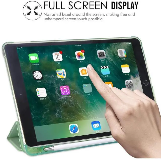 Alt view image 4 of 5 - JOYLAND Cartoon Christmas Pad Case Cover for iPad 5th/6th (Generation) Green Case Cute Animals with Pencil Holder Lightweight Smart Trifold Stand Cover Soft TPU Cover for iPad 5th/6th Generation