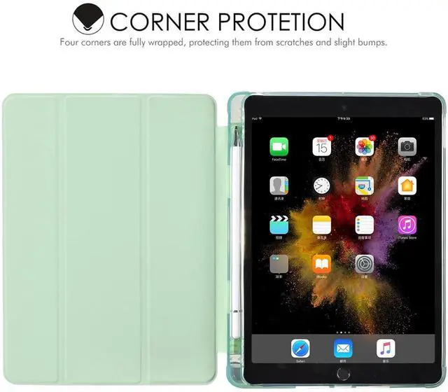 Alt view image 5 of 5 - JOYLAND Cartoon Christmas Pad Case Cover for iPad 5th/6th (Generation) Green Case Cute Animals with Pencil Holder Lightweight Smart Trifold Stand Cover Soft TPU Cover for iPad 5th/6th Generation