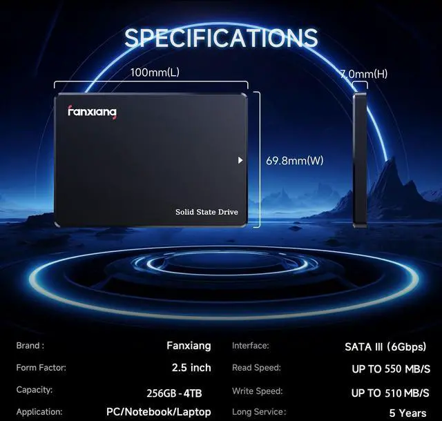 Alt view image 4 of 5 - fanxiang 256GB SATA SSD 2.5'' SSD SATA III 6 Gb/s Internal Solid State Drive Up to 560 MB/s 3D NAND SLC Cache for Laptop and PC Desktop Performance Boost 7mm(0.28) S101Q