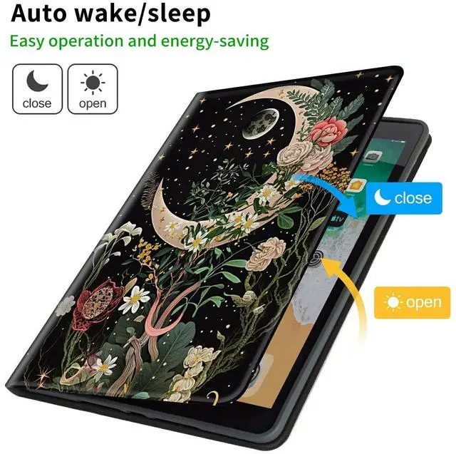 Alt view image 3 of 5 - CGFGHHUY for Kindle Fire 7 Tablet Case 2019/2017 Release 9th/7th Generation 7 inch Lightweight Protective PU Leather Smart Stand Cover with Auto Wake Sleep - Moon Floral Flower