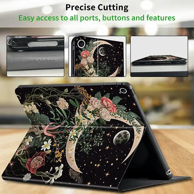 Alt view image 4 of 5 - CGFGHHUY for Kindle Fire 7 Tablet Case 2019/2017 Release 9th/7th Generation 7 inch Lightweight Protective PU Leather Smart Stand Cover with Auto Wake Sleep - Moon Floral Flower