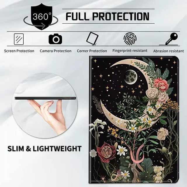 Alt view image 5 of 5 - CGFGHHUY for Kindle Fire 7 Tablet Case 2019/2017 Release 9th/7th Generation 7 inch Lightweight Protective PU Leather Smart Stand Cover with Auto Wake Sleep - Moon Floral Flower