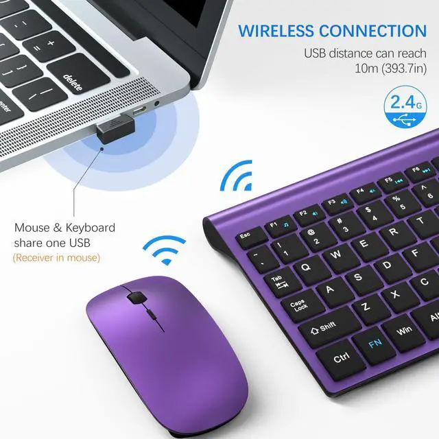 Alt view image 3 of 5 - Wireless Keyboard and Mouse Ultra Slim Combo, TopMate 2.4G Silent Compact USB 2400DPI Mouse and Scissor Switch Keyboard Set with Cover, Batteries Included, for PC/Laptop/Windows/Mac - Purple Black