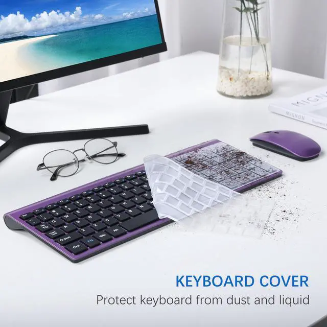 Alt view image 5 of 5 - Wireless Keyboard and Mouse Ultra Slim Combo, TopMate 2.4G Silent Compact USB 2400DPI Mouse and Scissor Switch Keyboard Set with Cover, Batteries Included, for PC/Laptop/Windows/Mac - Purple Black