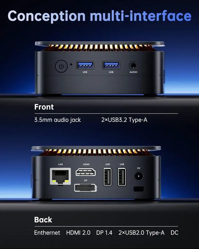 Alt view image 4 of 5 - KAMRUI Essenx E1 Mini Computer with N150 Processor, 16GB DDR4 512GB M.2 SSD Mini PC, Small PC Support Dual 4K, WiFi, Ethernet, Bluetooth, Mini Desktop PC for Business