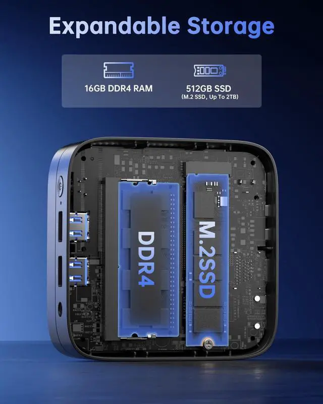 Alt view image 5 of 5 - KAMRUI Essenx E1 Mini Computer with N150 Processor, 16GB DDR4 512GB M.2 SSD Mini PC, Small PC Support Dual 4K, WiFi, Ethernet, Bluetooth, Mini Desktop PC for Business