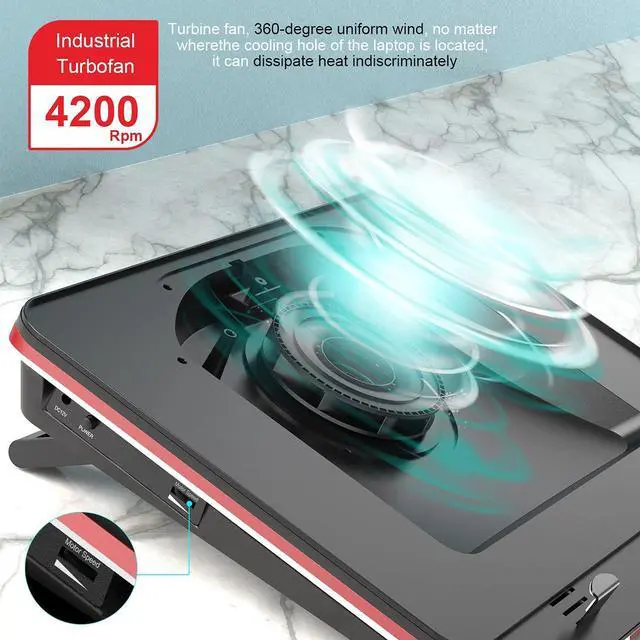 Alt view image 2 of 5 - IETS GT500 Powerful Turbo-Fan (4200 RPM) Laptop Cooling Pad with Infinitely Variable Speed,Seal Foam for Rapid Cooling Gaming Laptop,Dust Filter for Protect Laptop,13-17.3inch Laptop Cooler