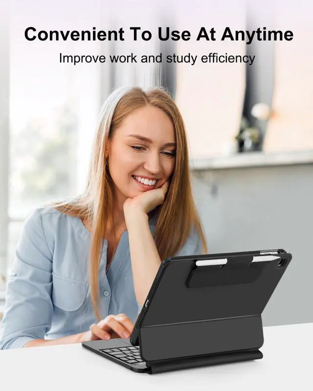 Alt view image 3 of 5 - TabletKeyer Magic for iPad 6th 5th Generation 2017 2018 Air 2 9.7inch Case with Keyboard, Trackpad Floating Rainbow Backlit TouchPad Keypad with Cantilever Magnetic Cover for iPad 5 6 Gen Black