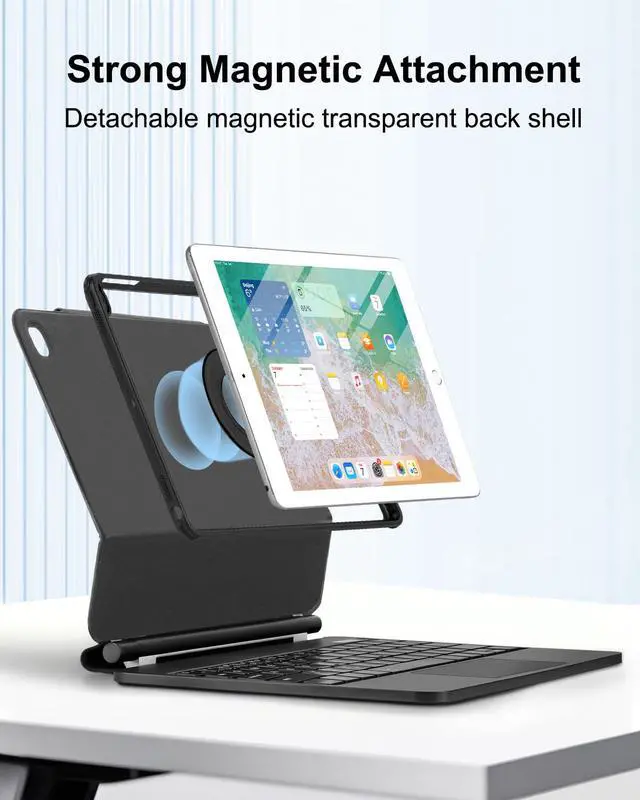 Alt view image 4 of 5 - TabletKeyer Magic for iPad 6th 5th Generation 2017 2018 Air 2 9.7inch Case with Keyboard, Trackpad Floating Rainbow Backlit TouchPad Keypad with Cantilever Magnetic Cover for iPad 5 6 Gen Black