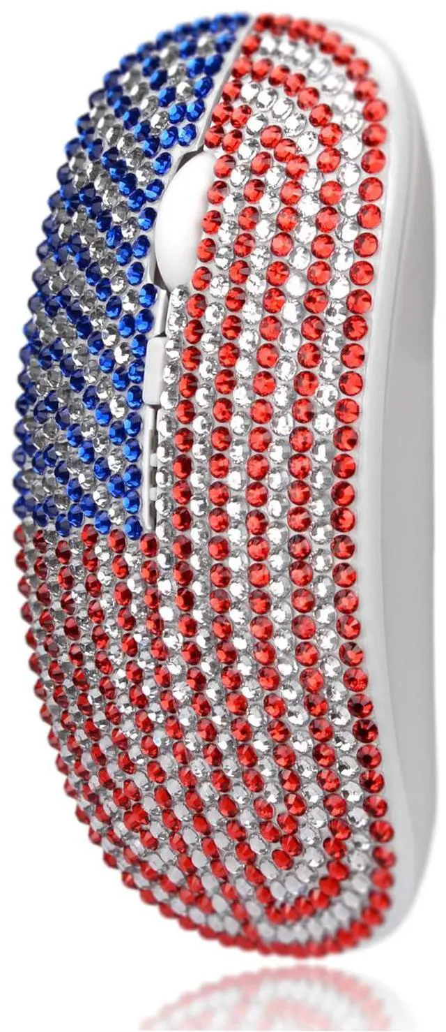 Alt view image 2 of 5 - American Flag Bling Luxury Crystal Rhinestone Rechargeable 2.4G Wireless Mouse for Laptop Computer, Cute USA Star Stripes Mouse for Girls - Flag White