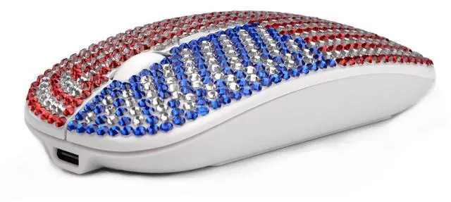 Alt view image 3 of 5 - American Flag Bling Luxury Crystal Rhinestone Rechargeable 2.4G Wireless Mouse for Laptop Computer, Cute USA Star Stripes Mouse for Girls - Flag White