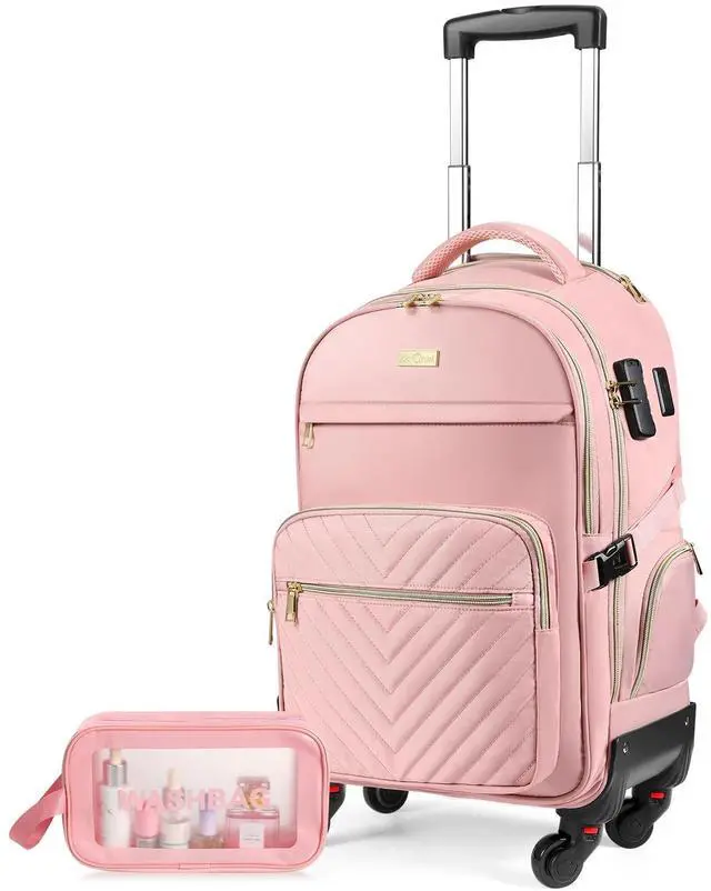 Main image of star cloud Rolling Backpack for Women, 21"x14"x9",45L Travel Backpack with Wheels and USB & Type-C Charging Ports, Fits 17.3", Water-Resistant Carry-On Luggage for Work & Travel (Pink)
