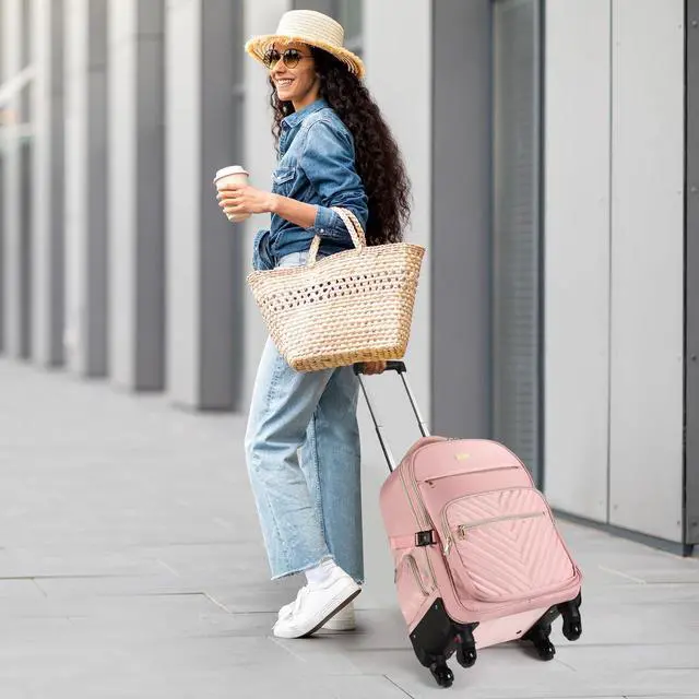 Alt view image 2 of 5 - star cloud Rolling Backpack for Women, 21"x14"x9",45L Travel Backpack with Wheels and USB & Type-C Charging Ports, Fits 17.3", Water-Resistant Carry-On Luggage for Work & Travel (Pink)