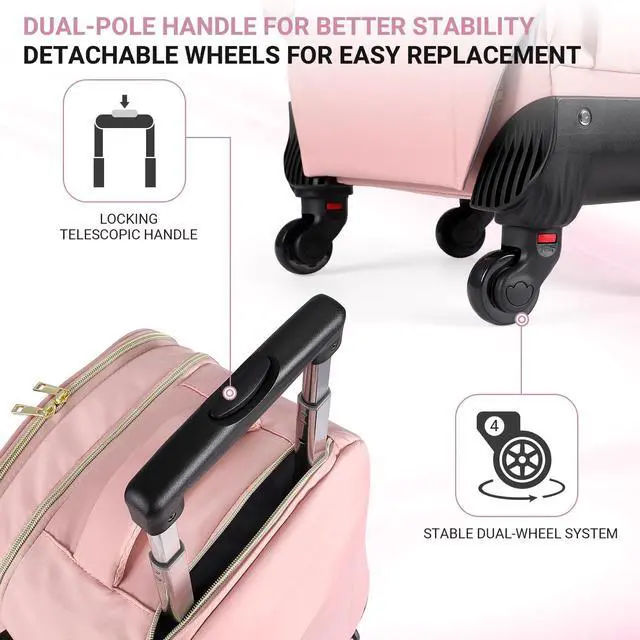 Alt view image 5 of 5 - star cloud Rolling Backpack for Women, 21"x14"x9",45L Travel Backpack with Wheels and USB & Type-C Charging Ports, Fits 17.3", Water-Resistant Carry-On Luggage for Work & Travel (Pink)