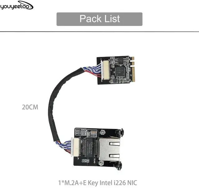 Alt view image 2 of 5 - youyeetoo i226-V Gigabit 2.5G Ethernet Server NIC Card - M.2 Interface for Enhanced Network Speeds,Support youyeetoo X1 X86 SBC, 10/100/1000/2500 Mbps RJ45 LAN (M.2 A + E Key,20CM)