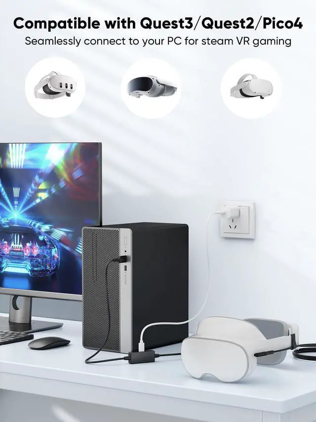 Alt view image 3 of 5 - CableCreation 15.4FT 18W VR Charging Link Cable with PD Charging Socket, 5Gbps USB 3.2 GEN1 A to Type C Cable Compatible with Meta Quest 3S/Quest 3/Oculus Quest 2/Pico 4 Accessories and PC/SteamVR