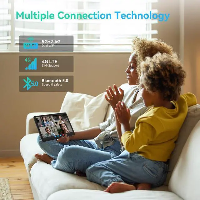 Alt view image 4 of 5 - VOZIZOV Android 14 10" 2-in-1 Tablet with Keyboard/Case, 14GB RAM, 128GB ROM (TF 1TB), Octa-Core, Incell Display, 5G WiFi+4G LTE, 8000mAh, GPS, Gray