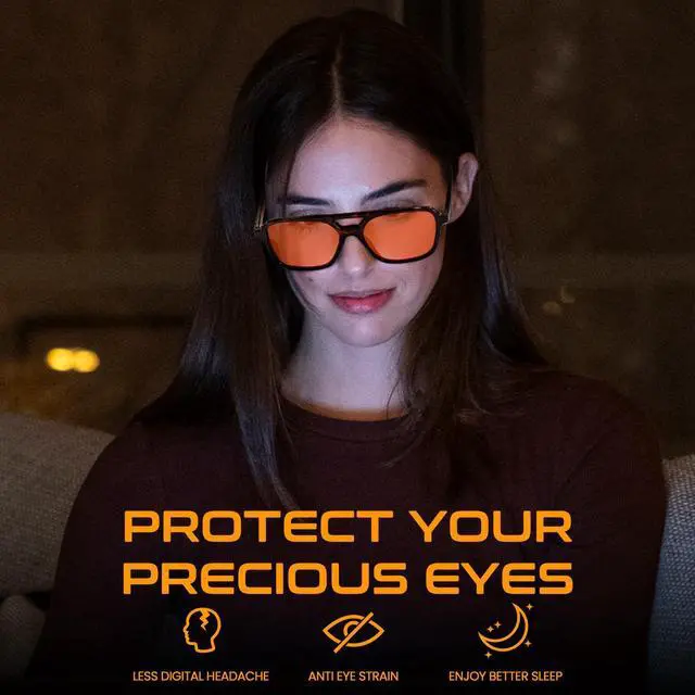Alt view image 2 of 5 - SODQW Gaming Blue Light Blocking Glasses for Men Women Reduce Eyestrain Orange Aviator Eyeglasses for Computer TV