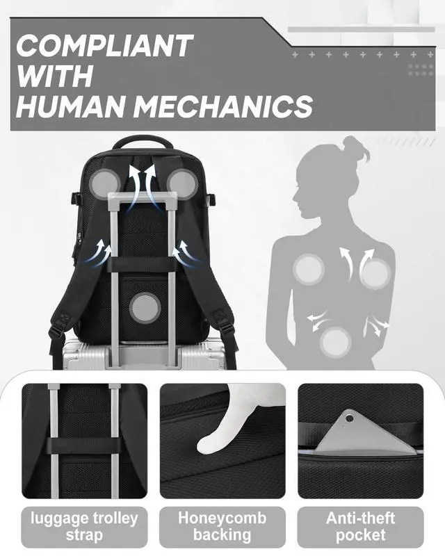 Alt view image 4 of 5 - vivatote Vacuum Compression Backpack with Electric Vacpack Pump, Large Travel Backpacks with Vacuum System, Carry On Personal Item Bags for Airplane with 17inch Laptop Compartment/USB Port, Black