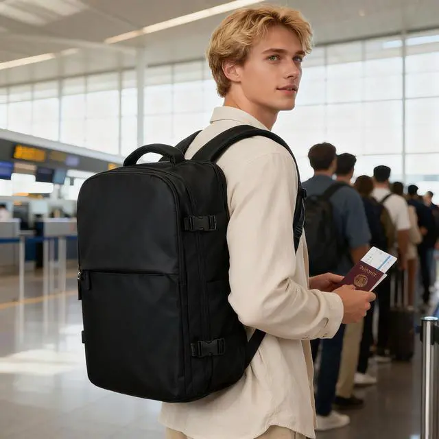 Alt view image 2 of 5 - vivatote Vacuum Compression Backpack with Electric Vacpack Pump, Large Travel Backpacks with Vacuum System, Carry On Personal Item Bags for Airplane with 17inch Laptop Compartment/USB Port, Black