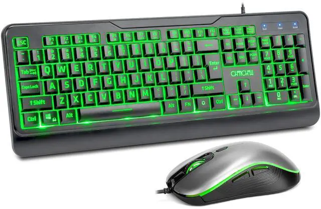 CHONCHOW Wired Keyboard and Mouse Combo with Large Print, Red-Green-Yellow Light Up, Quiet Keys for Office Work or Gaming, RGB Mouse, USB Big Letter Keyboard with Mice for PC Mac Laptop Computer-Black
