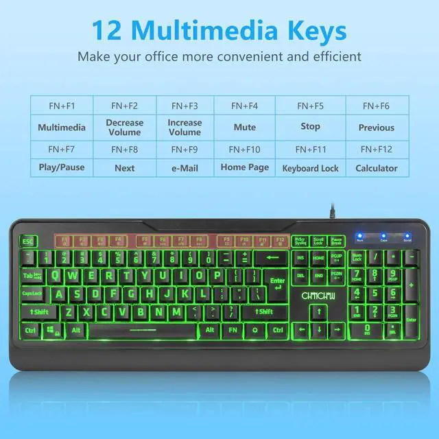 Alt view image 4 of 5 - CHONCHOW Wired Keyboard and Mouse Combo with Large Print, Red-Green-Yellow Light Up, Quiet Keys for Office Work or Gaming, RGB Mouse, USB Big Letter Keyboard with Mice for PC Mac Laptop Computer-Black