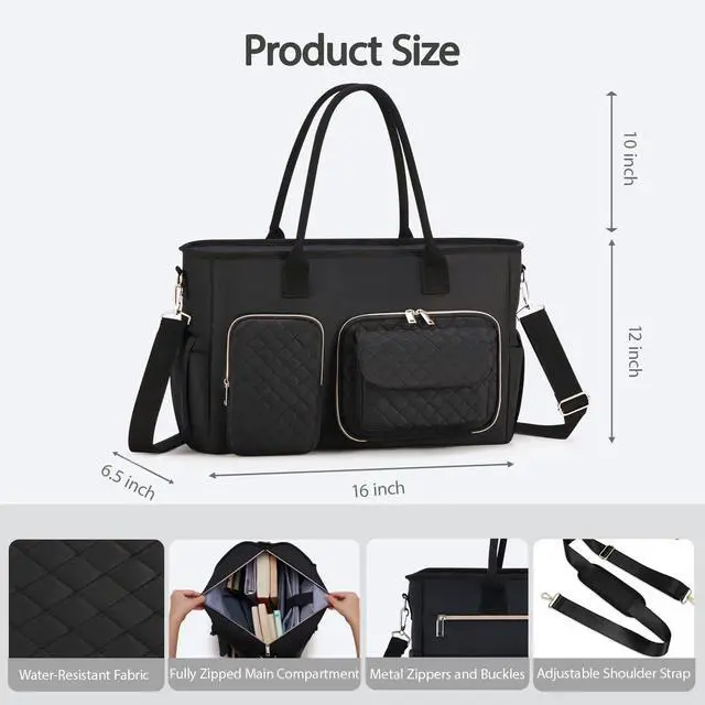 Alt view image 5 of 5 - Women Laptop Tote Bag with Insulated Lunch Compartment,15.6'' Teacher Work Computer Bag,Large Water-Resistant Messenger Shoulder Bag with Multi Pockets for Office/College/Travel-Black