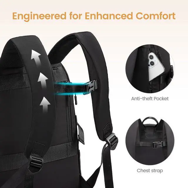 Alt view image 5 of 5 - LOVEVOOK Laptop Backpack for Women Men with Pouch Pocket for Large Capacity Cup,15.6 Inch Waterproof Travel Work Computer Laptop Bag College Teacher Backpack Purse,Lightweight Hiking Backpack,Black