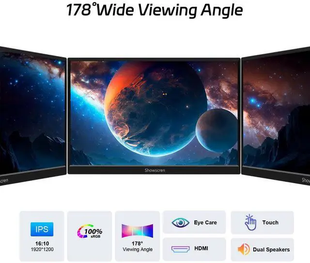 Alt view image 3 of 5 - Update 14inch Monitor for Raspberry Pi 5/4B/3B+/3B Screen, IPS Display FHD 1920X1200, Built-in Speaker, HDMI USB-C Portable Monitor Touchscreen for Laptop Computer Switch Xbox PS3/4/5