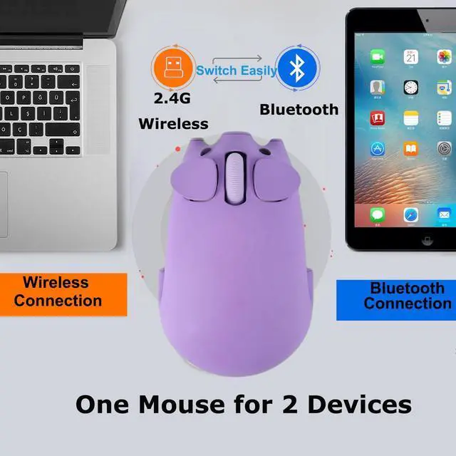 Alt view image 4 of 5 - Wireless Mouse Cute Pig Bluetooth & USB Dual Mode Mice,Silent Portable Compact Purple Fun Mice for Mac/PC/Laptop/Chromebook/Computer/Tablet/iPad/MacBook Air/Pro Travel Kids Girls Boys Women Men Gift