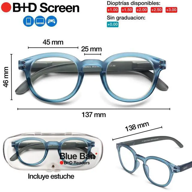 Alt view image 4 of 5 - B + D Reading glasses - Brand Blue Ban Readers - Material Frame and temple: PC - Temples with flex - Blue Light filter lenses - Blue Color - +3.00