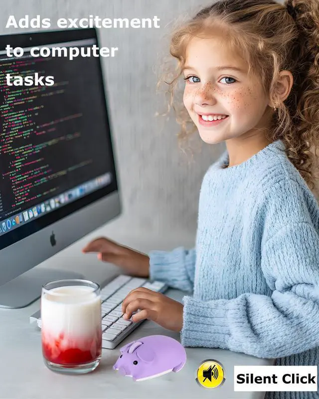 Alt view image 3 of 5 - Wireless Mouse Cute Pig Bluetooth & USB Dual Mode Mice,Silent Portable Compact Purple Fun Mice for Mac/PC/Laptop/Chromebook/Computer/Tablet/iPad/MacBook Air/Pro Travel Kids Girls Boys Women Men Gift